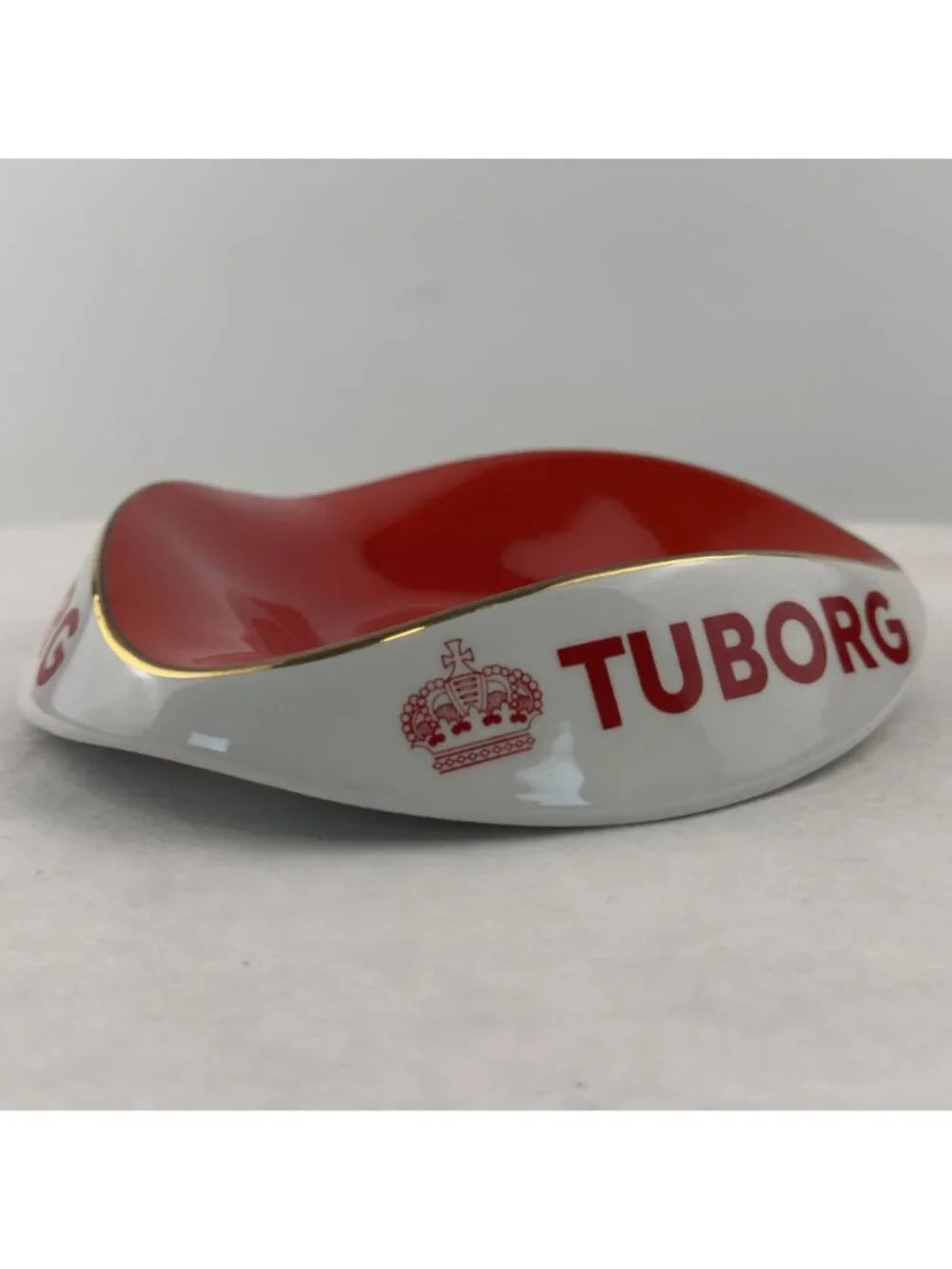 Vintage Tuborg Beer Advertising Ashtray Lunéville France Porcelain Red Barware